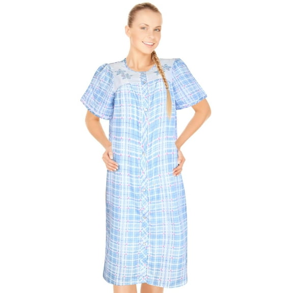 JEFFRICO House Dresses for Women with Pockets - Lightweight Breathable Short Sleeve Muumuu & Nightgowns - Snap Front Housecoat and Dusters for Women