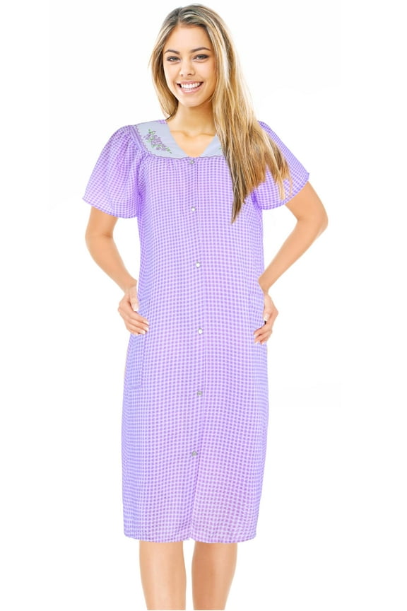 House Dresses for Women with Pockets - Lightweight Breathable Short Sleeve Muumuu & Nightgowns - Snap Front Housecoat and Dusters for Women