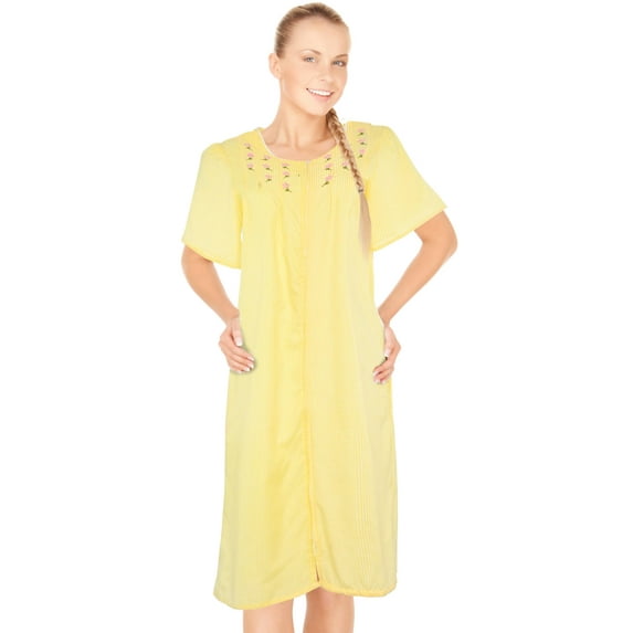 JEFFRICO House Dresses for Women with Pockets - Lightweight Breathable Short Sleeve Muumuu & Nightgowns - Zipper Front Housecoat and Dusters for Women