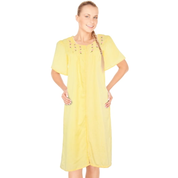 JEFFRICO Womens Dusters For Women Zipper Front Housecoat Lounger Duster House Dress Short Sleeve Nightgowns Pajamas Robe Plus Size