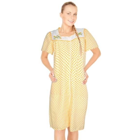 JEFFRICO House Dresses for Women with Pockets - Lightweight Breathable Short Sleeve Muumuu & Nightgowns - Zipper Front Housecoat and Dusters for Women