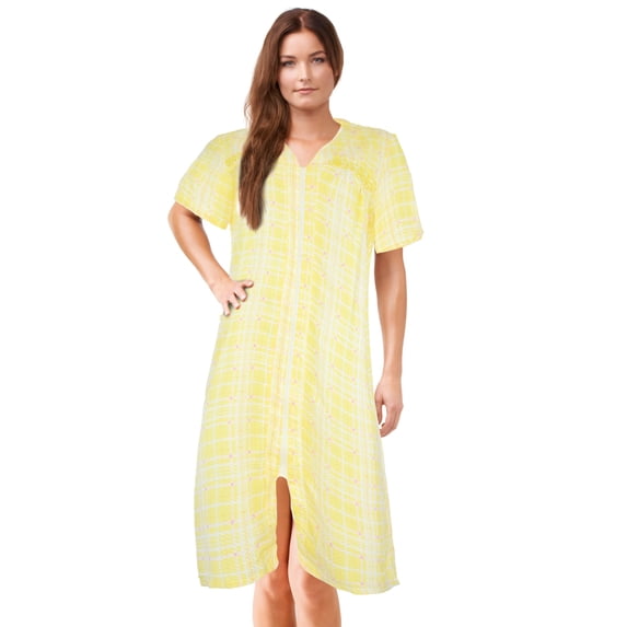 JEFFRICO House Dresses for Women with Pockets - Lightweight Breathable Short Sleeve Muumuu & Nightgowns - Zipper Front Housecoat and Dusters for Women