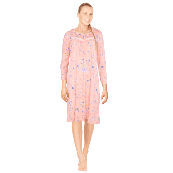 JEFFRICO Womens Long Sleeve Cotton Blend Nightgowns Pintucked Sleepwear Soft Pajama Dress Nightshirts