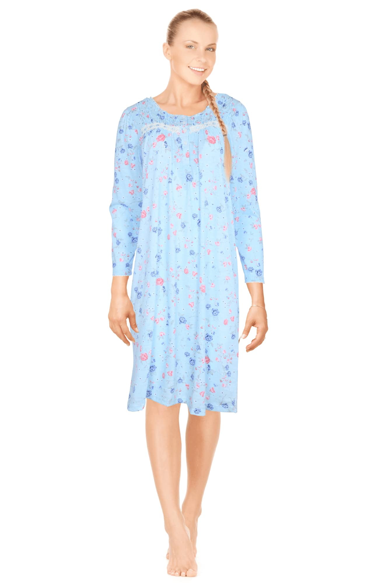 JEFFRICO Womens Long Sleeve Cotton Blend Nightgowns Sleepwear Soft Pajama Dress Nightshirts Plus