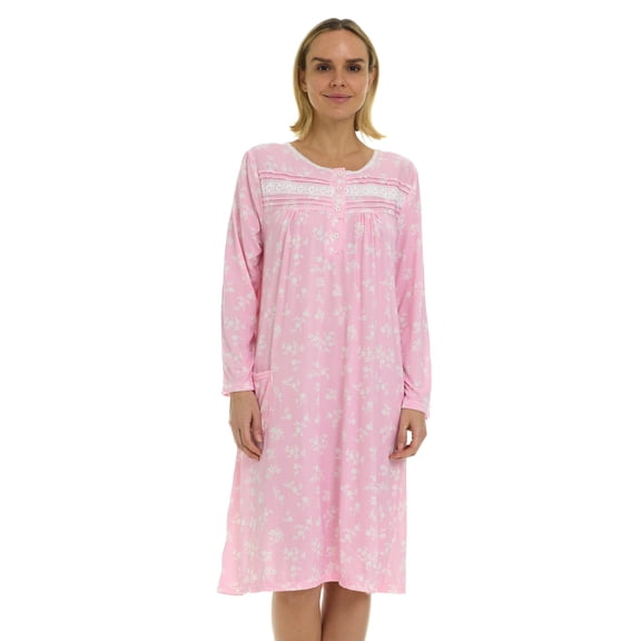 JEFFRICO Womens Long Sleeve Nightgowns Front Side Pocket Sleepwear Soft Pajama Dress Nightshirts Plus Size