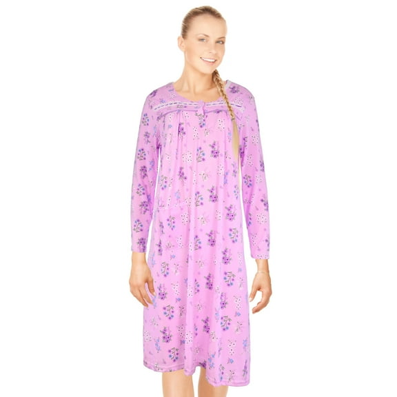 JEFFRICO Womens Long Sleeve Nightgowns Front Side Pocket Sleepwear Soft Pajama Dress Nightshirts Plus Size