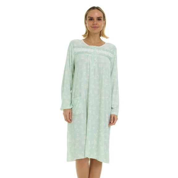 JEFFRICO Womens Long Sleeve Nightgowns Front Side Pocket Sleepwear Soft Pajama Dress Nightshirts Plus Size