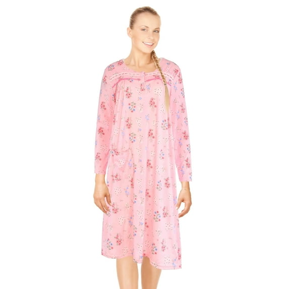 JEFFRICO Womens Long Sleeve Nightgowns Front Side Pocket Sleepwear Soft Pajama Dress Nightshirts