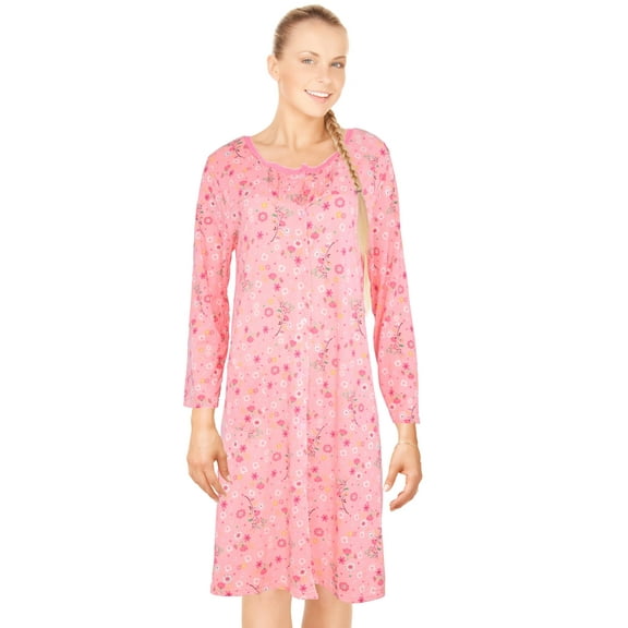 JEFFRICO Womens Long Sleeve Nightgowns Front Side Pocket Sleepwear Soft Pajama Dress Nightshirts