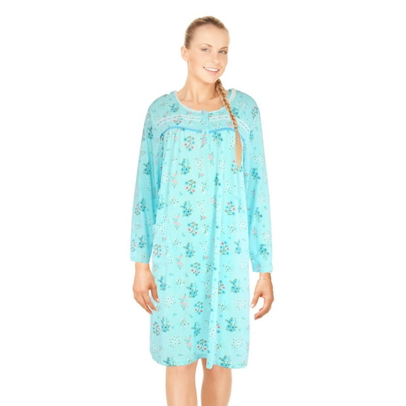 JEFFRICO Womens Long Sleeve Nightgowns Front Side Pocket Sleepwear Soft Pajama Dress Nightshirts