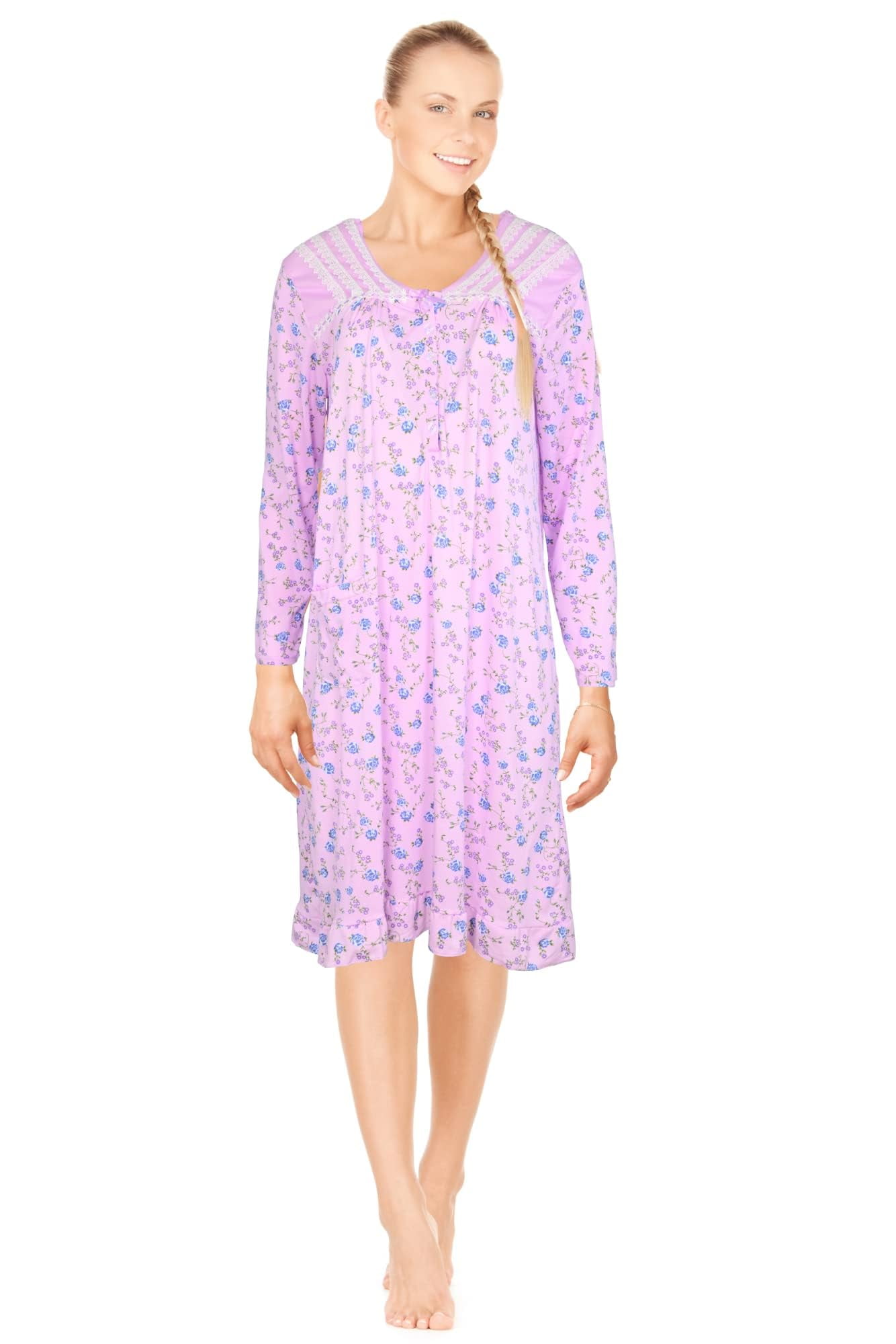 JEFFRICO Womens Long Sleeve Nightgowns Sleepwear Soft Pajama Dress ...