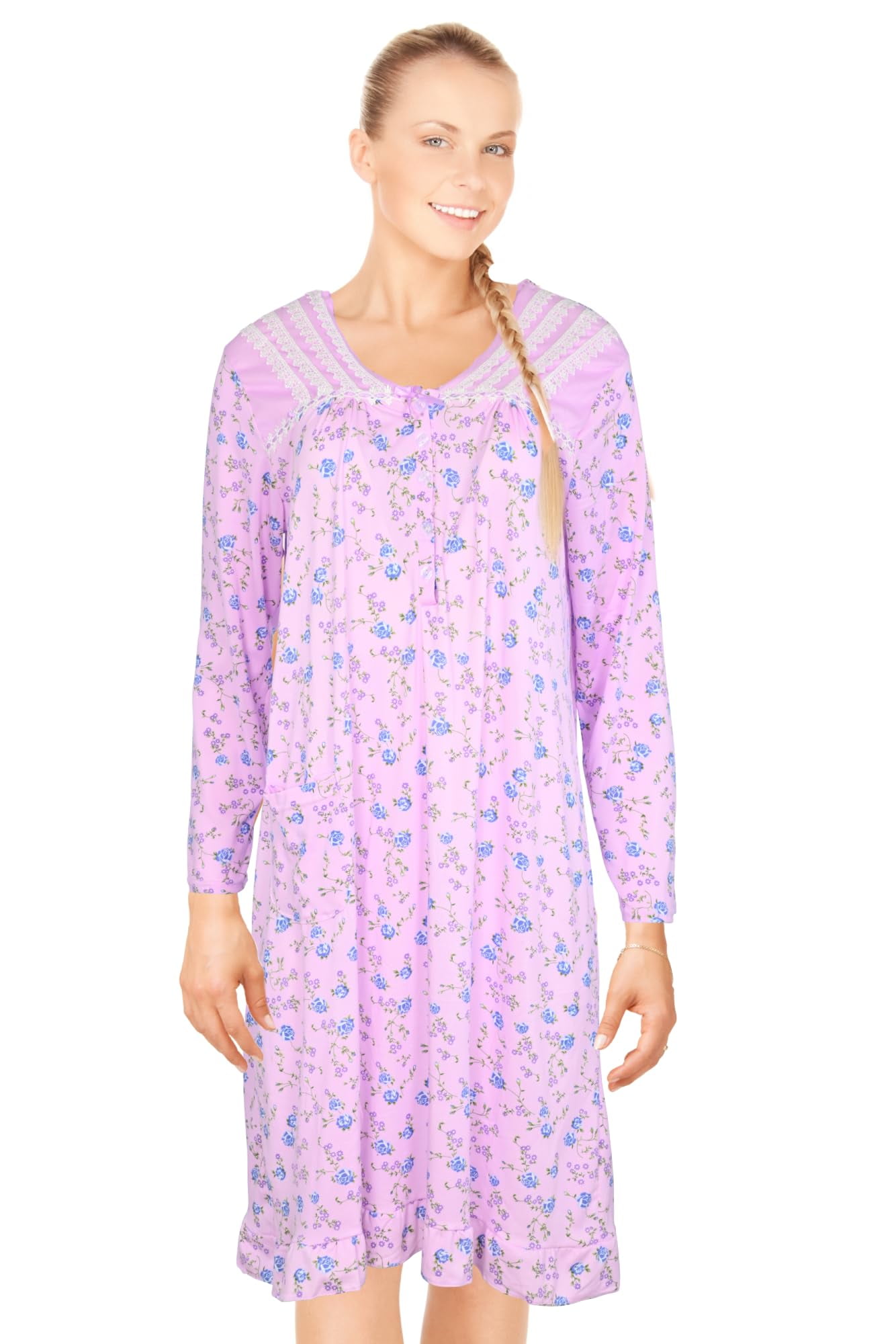 JEFFRICO Women's Soft, Comfortable Long Sleeve Nightgowns, Pajama Dress ...