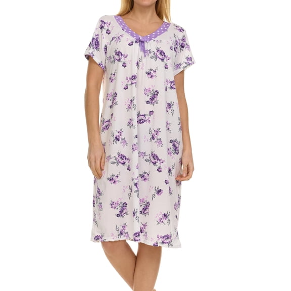 JEFFRICO Nightgowns for Women - Short Sleeve Soft Womens Nightgowns & Sleepshirts - Round Neck Pajamas Dress for Lounging, Sleeping & Casual Wear