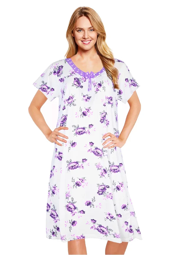 Nightgowns for Women - Short Sleeve Soft Womens Nightgowns & Sleepshirts - Round Neck Pajamas Dress for Lounging, Sleeping & Casual Wear