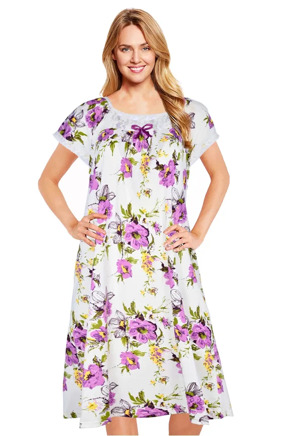 Nightgowns for Women - Short Sleeve Soft Womens Nightgowns & Sleepshirts - Round Neck Pajamas Dress for Lounging, Sleeping & Casual Wear