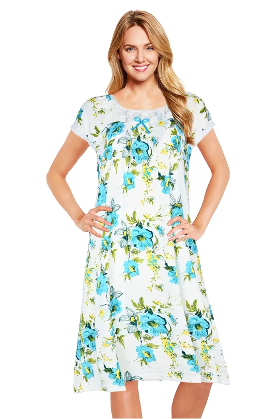 Nightgowns for Women - Short Sleeve Soft Womens Nightgowns & Sleepshirts - Round Neck Pajamas Dress for Lounging, Sleeping & Casual Wear