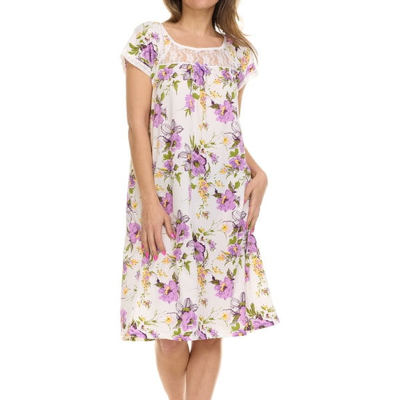 JEFFRICO Nightgowns for Women - Short Sleeve Soft Womens Nightgowns & Sleepshirts - Round Neck Pajamas Dress for Lounging, Sleeping & Casual Wear