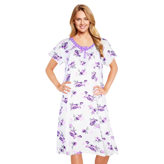 JEFFRICO Nightgowns for Women - Short Sleeve Soft Womens Nightgowns & Sleepshirts - Round Neck Pajamas Dress for Lounging, Sleeping & Casual Wear