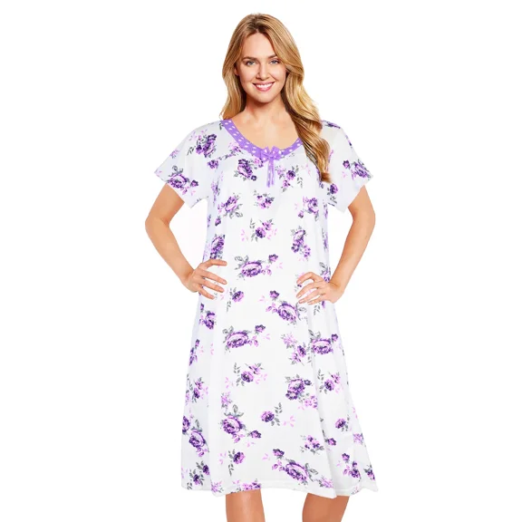 JEFFRICO Nightgowns for Women - Short Sleeve Soft Womens Nightgowns & Sleepshirts - Round Neck Pajamas Dress for Lounging, Sleeping & Casual Wear