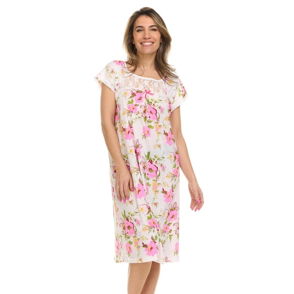 JEFFRICO Nightgowns for Women - Short Sleeve Soft Womens Nightgowns & Sleepshirts - Round Neck Pajamas Dress for Lounging, Sleeping & Casual Wear