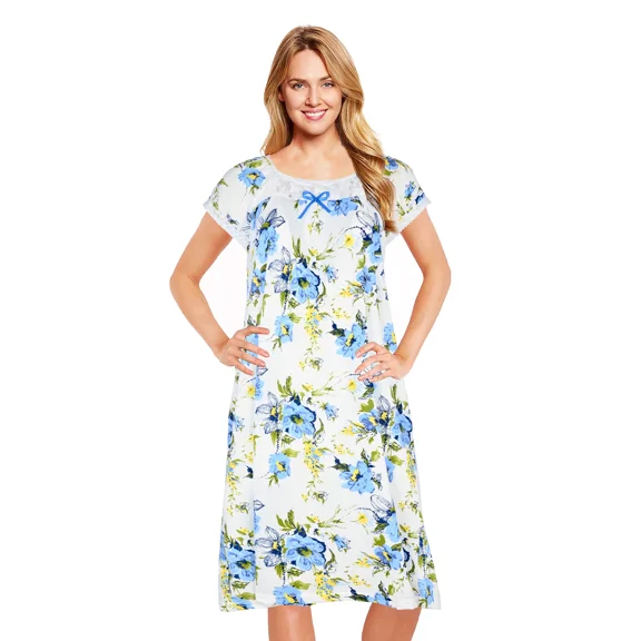 JEFFRICO Nightgowns for Women - Short Sleeve Soft Womens Nightgowns & Sleepshirts - Round Neck Pajamas Dress for Lounging, Sleeping & Casual Wear