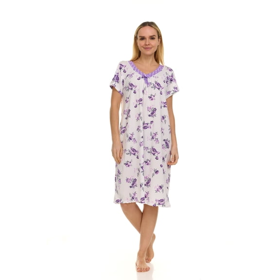 JEFFRICO Nightgowns for Women - Short Sleeve Soft Womens Nightgowns & Sleepshirts - Round Neck Pajamas Dress for Lounging, Sleeping & Casual Wear