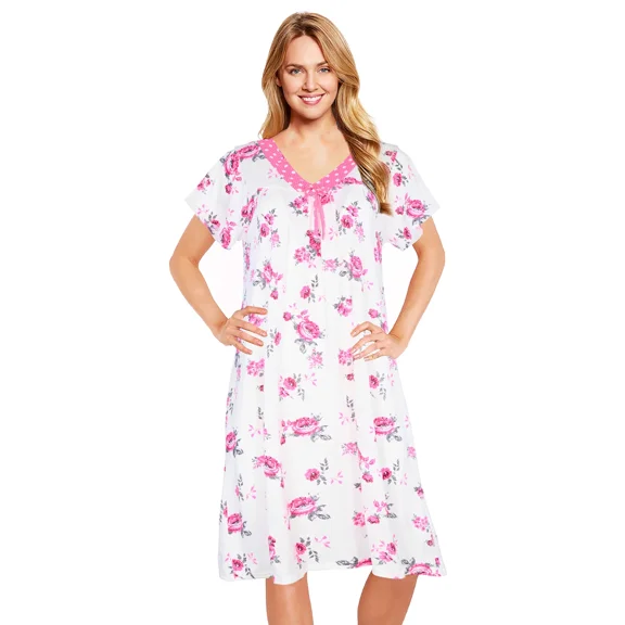 JEFFRICO Nightgowns for Women - Short Sleeve Soft Womens Nightgowns & Sleepshirts - Round Neck Pajamas Dress for Lounging, Sleeping & Casual Wear