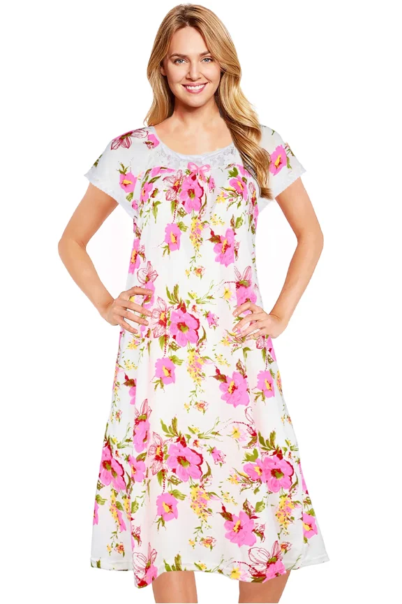 Nightgowns for Women - Short Sleeve Soft Womens Nightgowns & Sleepshirts - Round Neck Pajamas Dress for Lounging, Sleeping & Casual Wear