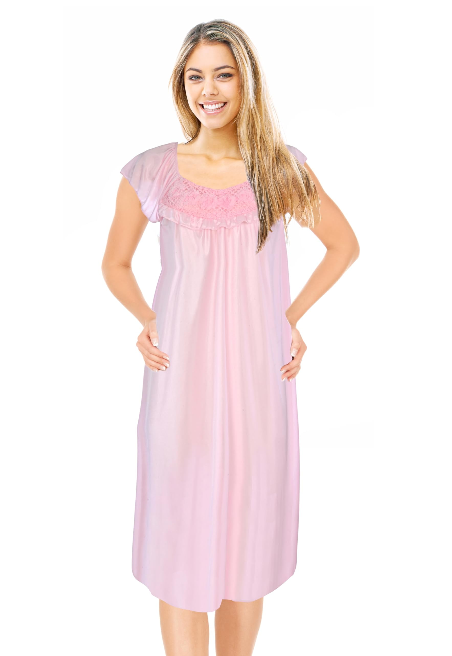JEFFRICO Womens Nightgowns Sleepwear Soft Pajama Dress Short Sleeve ...