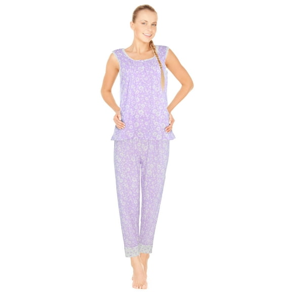 JEFFRICO Womens Pajamas For Women 2 Piece Set Sleeveless Top & Ankle Length Pants Sleepwear Soft Pajamas