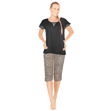 JEFFRICO Pajamas For Women Capri Set Sleepwear Soft Pajamas Short Sleeve Pajama Sleepshirt With Capri Pants