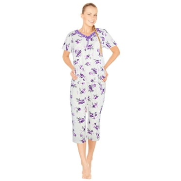 JEFFRICO Pajamas For Women Capri Set Sleepwear Soft Pajamas Short Sleeve Pajama Sleepshirt With Capri Pants