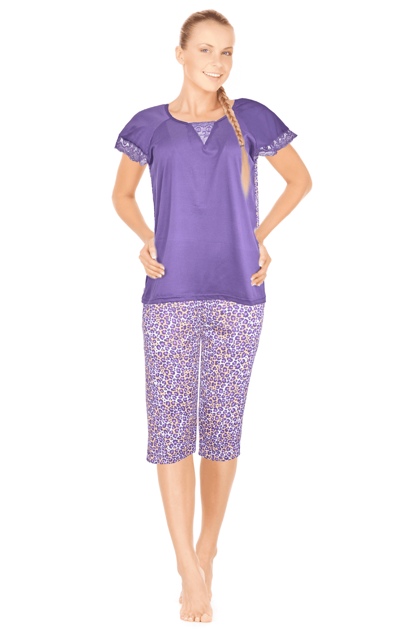 JEFFRICO Pajamas For Women Capri Set Sleepwear Soft Pajamas Short Sleeve Pajama Sleepshirt With Capri Pants