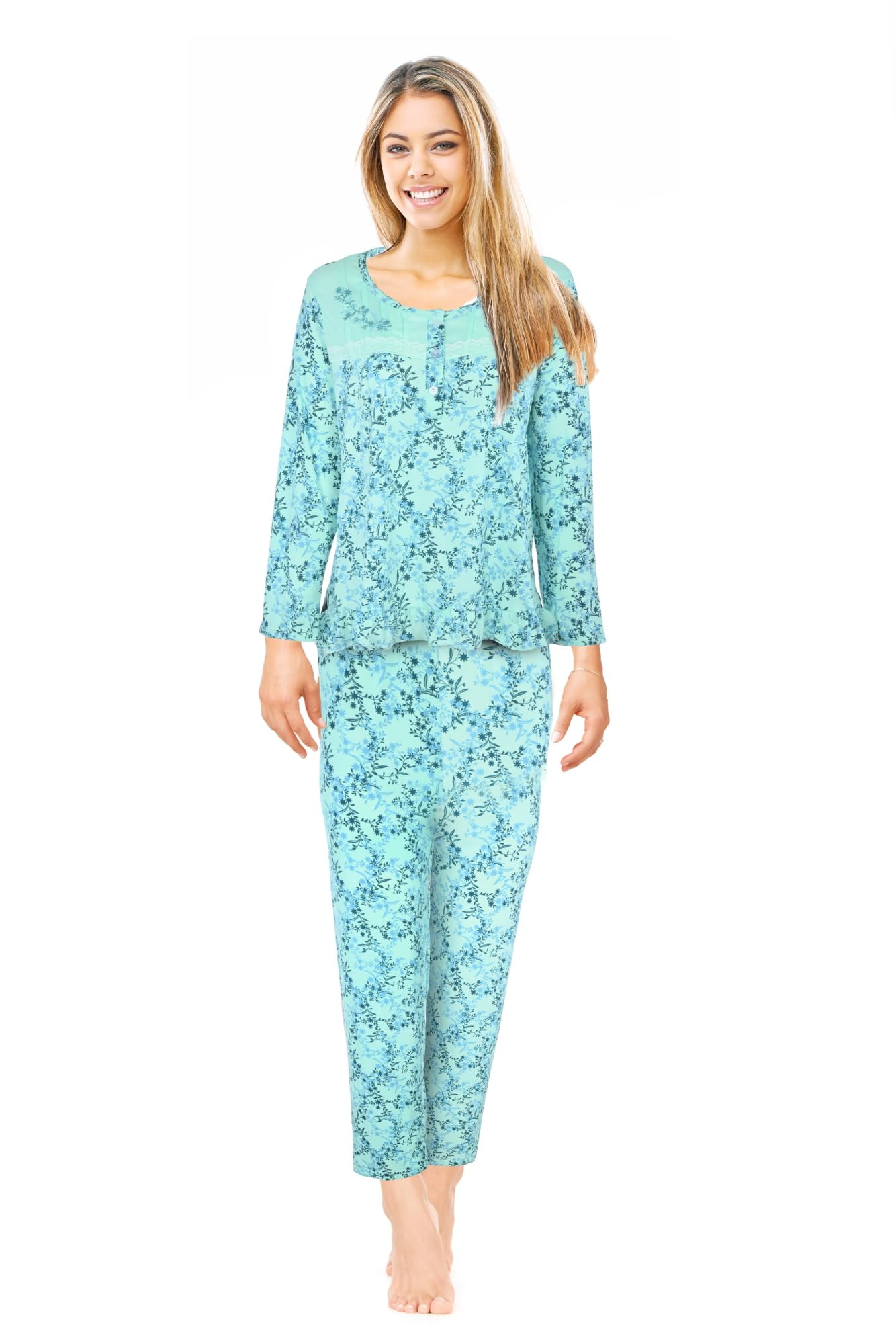 NACHILA Women’s Bamboo Long Sleeve Pajama Set - Soft Stretchy Sleepwear