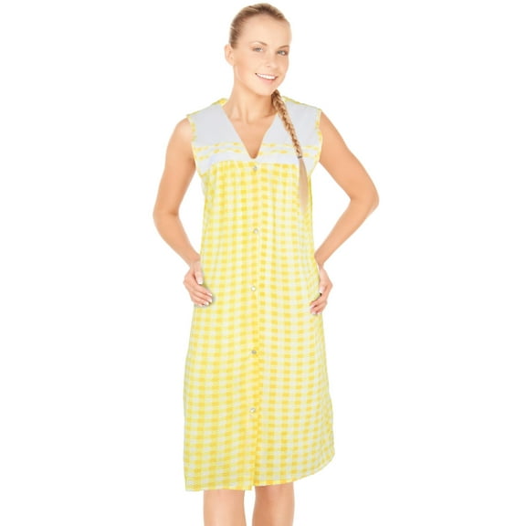 JEFFRICO Womens Snap Front Housecoat Lounger Duster House Dress Sleeveless Nightgowns Robe Plus Size