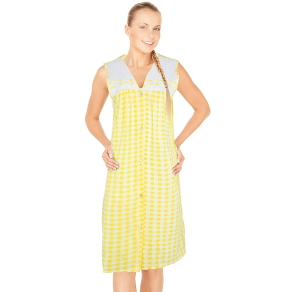 JEFFRICO House Dresses for Women with Pockets - Lightweight Breathable Sleeveless Muumuu & Nightgowns - Snap Front Housecoat and Dusters for Women