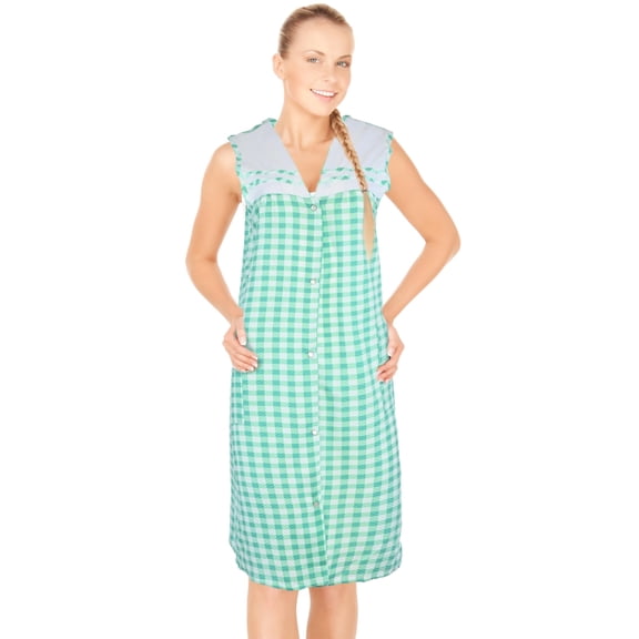 JEFFRICO Womens Snap Front Housecoat Lounger Duster House Dress Sleeveless Nightgowns Robe Plus Size