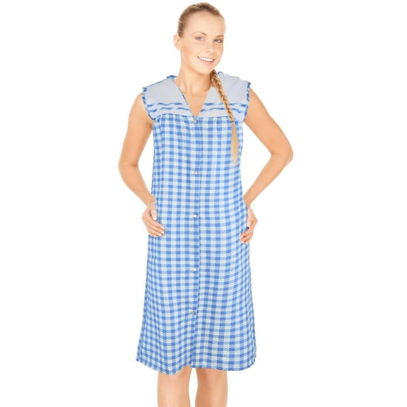 JEFFRICO Womens Snap Front Housecoat Lounger Duster House Dress Sleeveless Nightgowns Robe