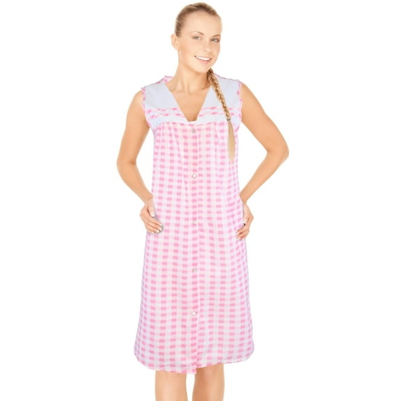 JEFFRICO Womens Snap Front Housecoat Lounger Duster House Dress Sleeveless Nightgowns Robe