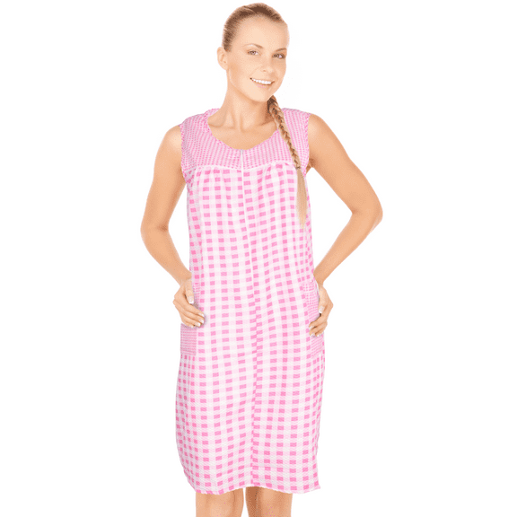 JEFFRICO House Dresses for Women with Pockets - Lightweight Breathable Sleeveless Muumuu & Nightgowns - Zipper Front Housecoat and Dusters for Women