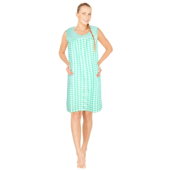 JEFFRICO Womens Zipper Front Housecoat Lounger Duster House Dress Sleeveless Nightgowns Robe