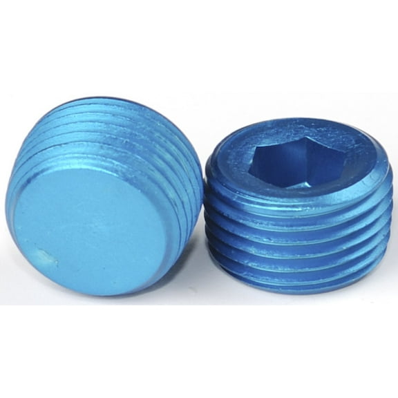 JEGS 100403 Aluminum Pipe Plugs 3/8 NPT Internal Hex Blue 2/pkg