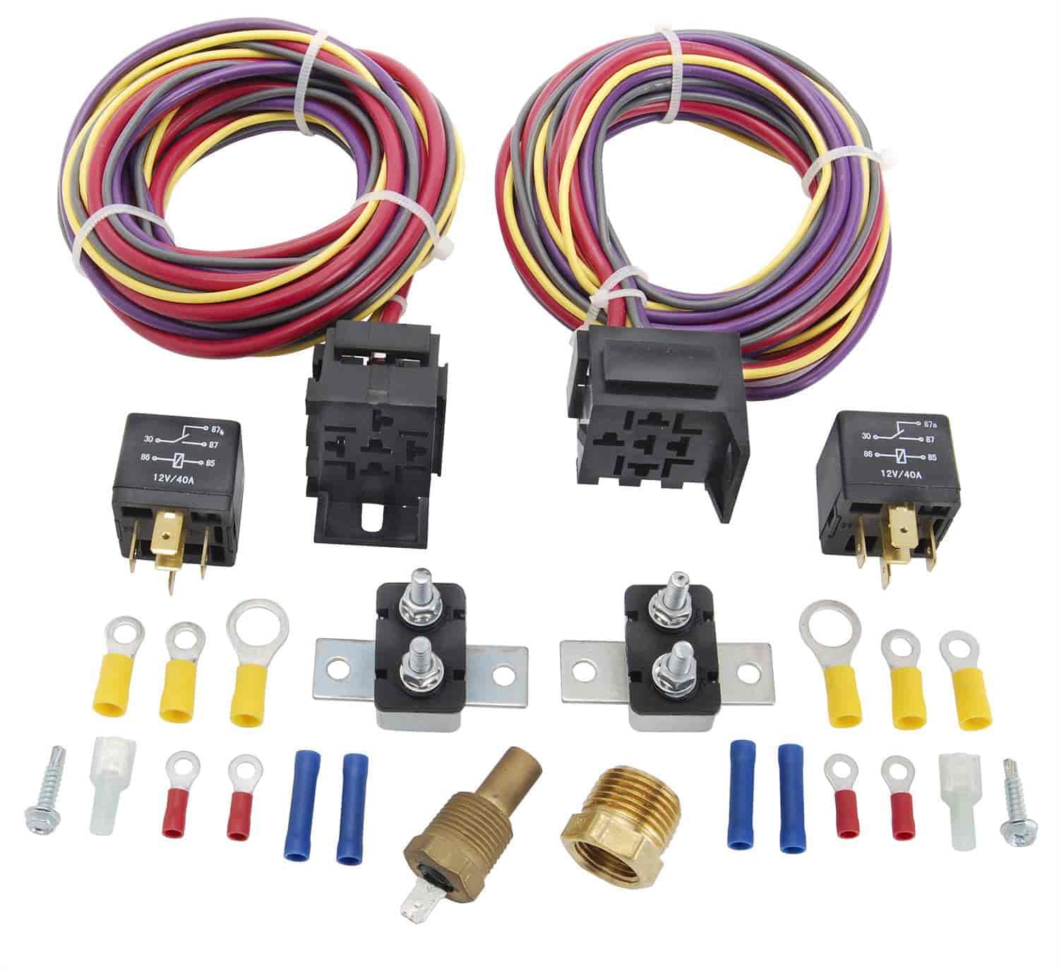 JEGS 10570 Dual Fan Wiring Harness & Relay Kit Includes (1) 185degree