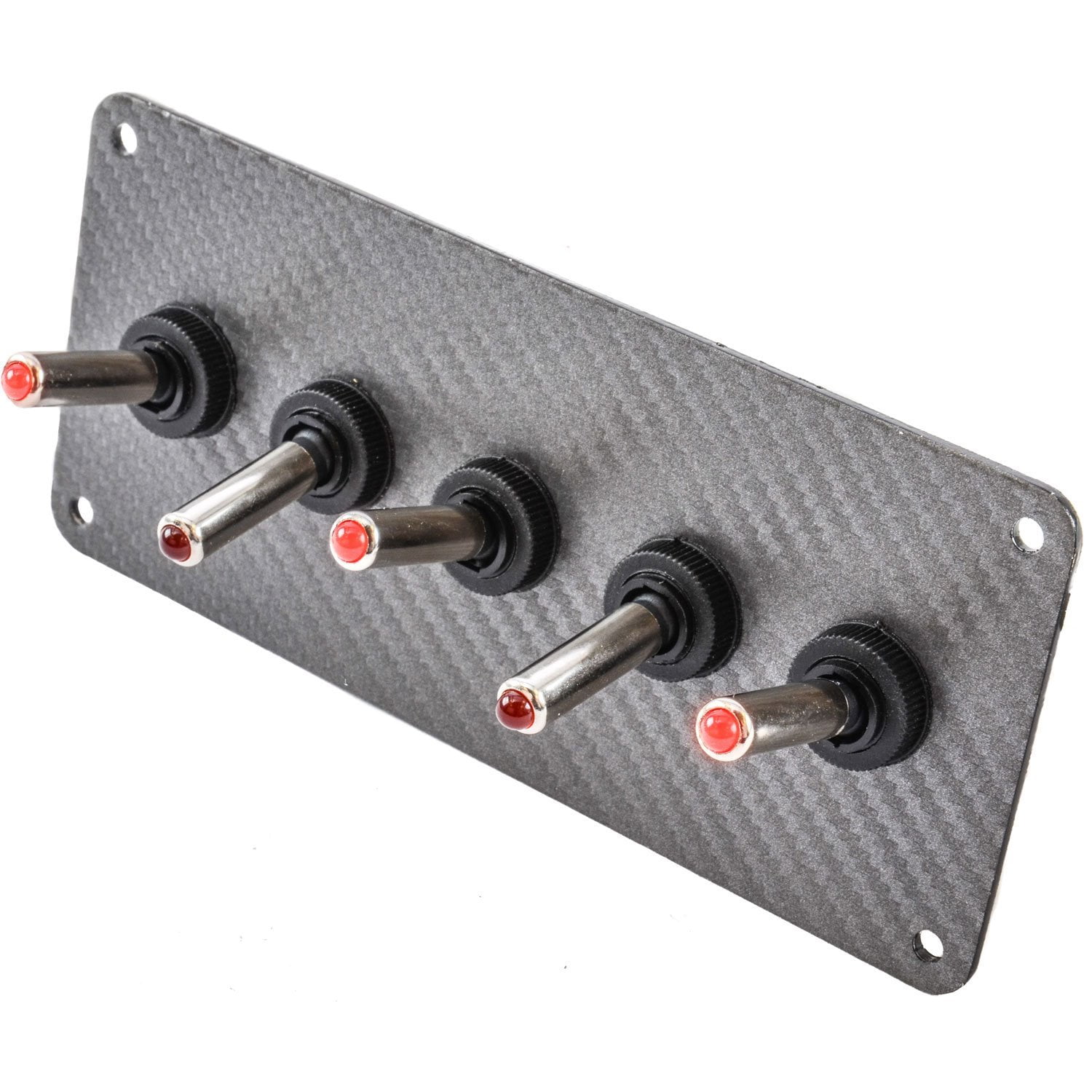 JEGS 11014 5-Toggle Panel with Switches Gray Carbon Fiber Vinyl Finish ...