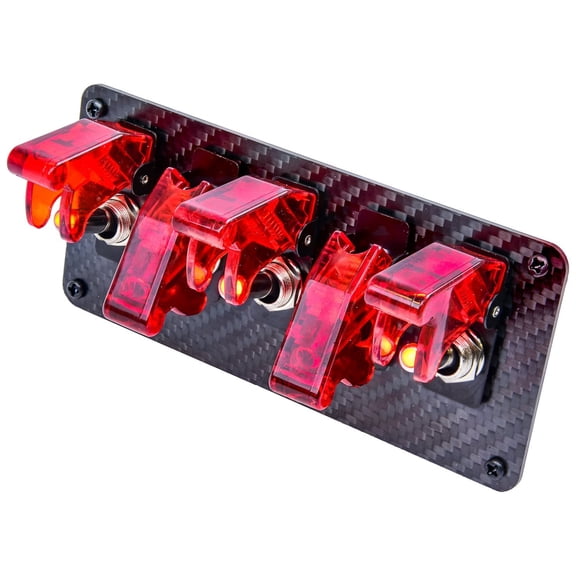 JEGS 5-Toggle Switch Panel with Switches [Red Indicators, Carbon Fiber Panel]
