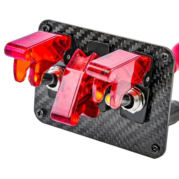 JEGS 3-Toggle Switch Panel with Switches [Red Indicators, Carbon Fiber Panel]