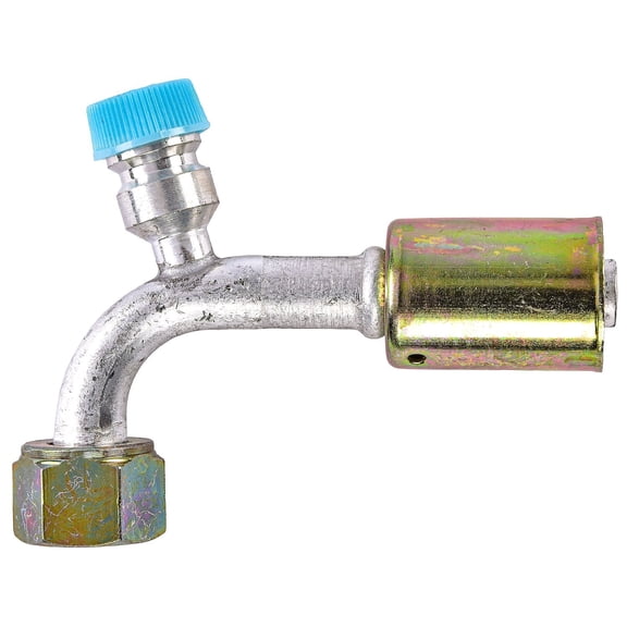 JEGS Air Conditioning Hose End [-8 AN 90 Degree Beadlock with 134a Service Port]