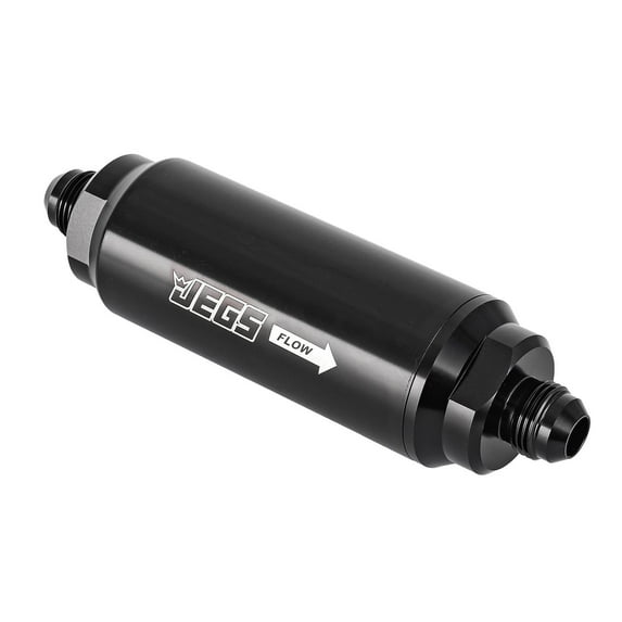 JEGS Billet Aluminum In-Line Fuel Filter for Gas, E85 & Alcohol Applications, 5 in. Long [-8 AN Black]