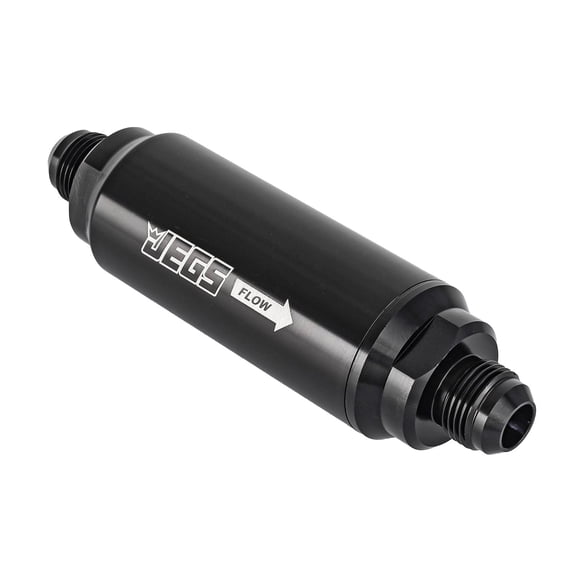 JEGS Billet Aluminum In-Line Fuel Filter for Gas, E85 & Alcohol Applications, 5 in. Long [-10 AN Black]