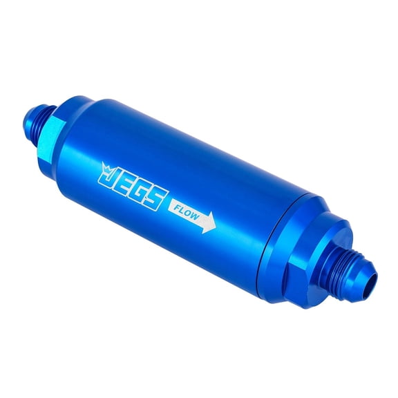 JEGS Billet Aluminum In-Line Fuel Filter for Gas, E85 & Alcohol Applications, 5 in. Long [-8 AN Blue]